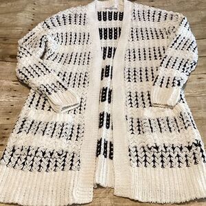 Sienna Sky Cream and Black Open Stitch Long Cardigan